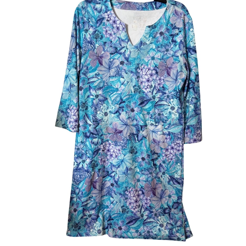 Lightbare Women's 3/4 Sleeve UPF 50+ Casual Sun Dress Medium Blue